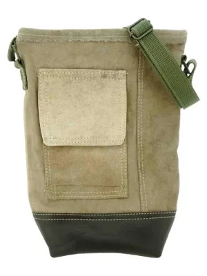 Recycled Military Tent Crossbody with Leather Accent
