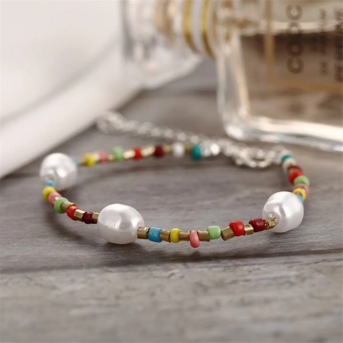 Red & Blue Howlite Pearl 18K Gold-Plated Beaded Anklet