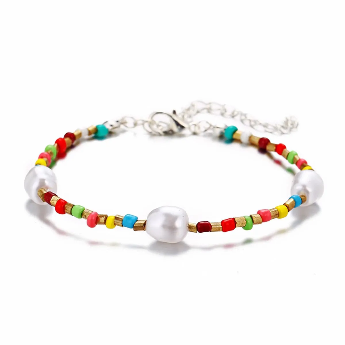 Red & Blue Howlite Pearl 18K Gold-Plated Beaded Anklet