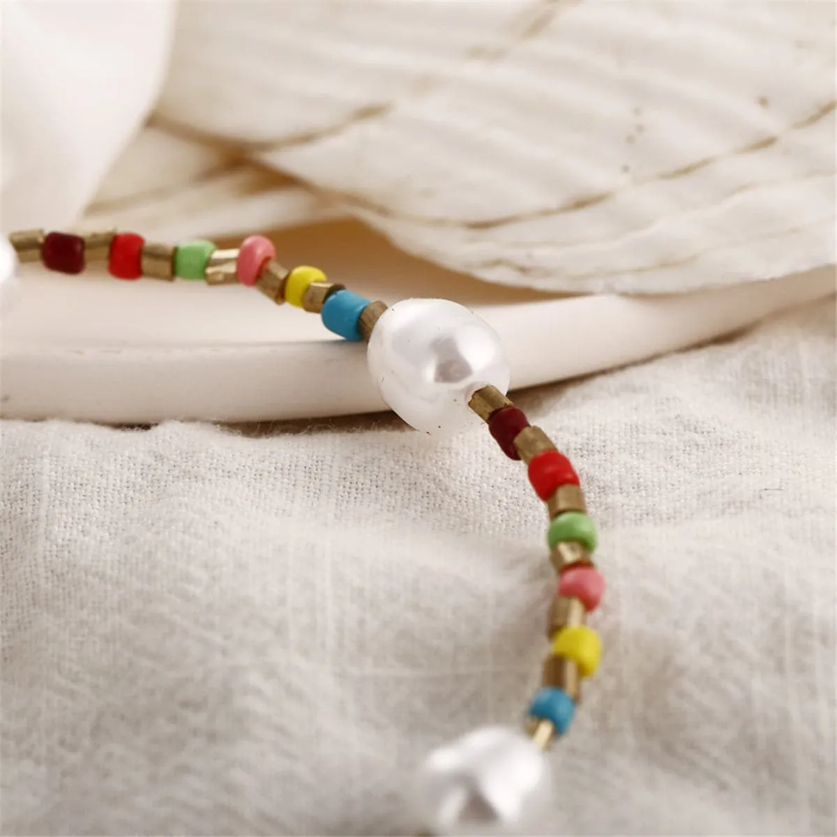 Red & Blue Howlite Pearl 18K Gold-Plated Beaded Anklet