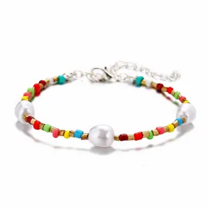 Red & Blue Howlite Pearl 18K Gold-Plated Beaded Anklet