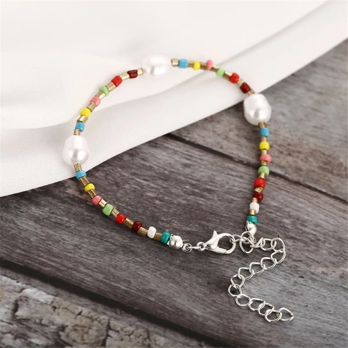 Red & Blue Howlite Pearl 18K Gold-Plated Beaded Anklet