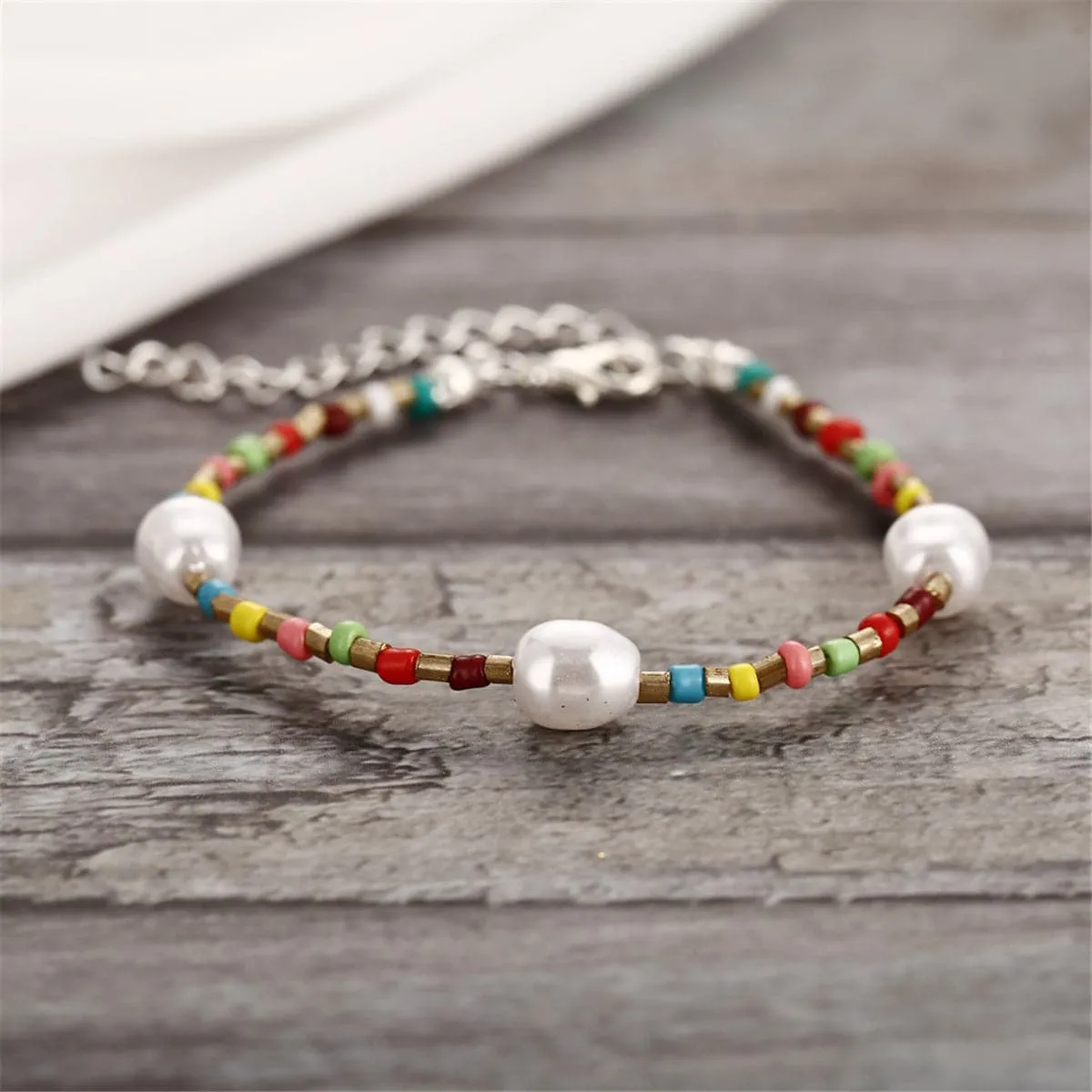 Red & Blue Howlite Pearl 18K Gold-Plated Beaded Anklet