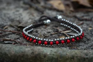Red Coral & Silver Beaded Bracelet
