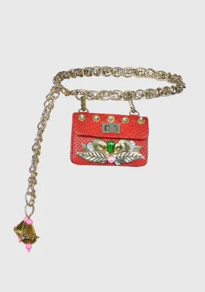 Red embellished waist belt bag