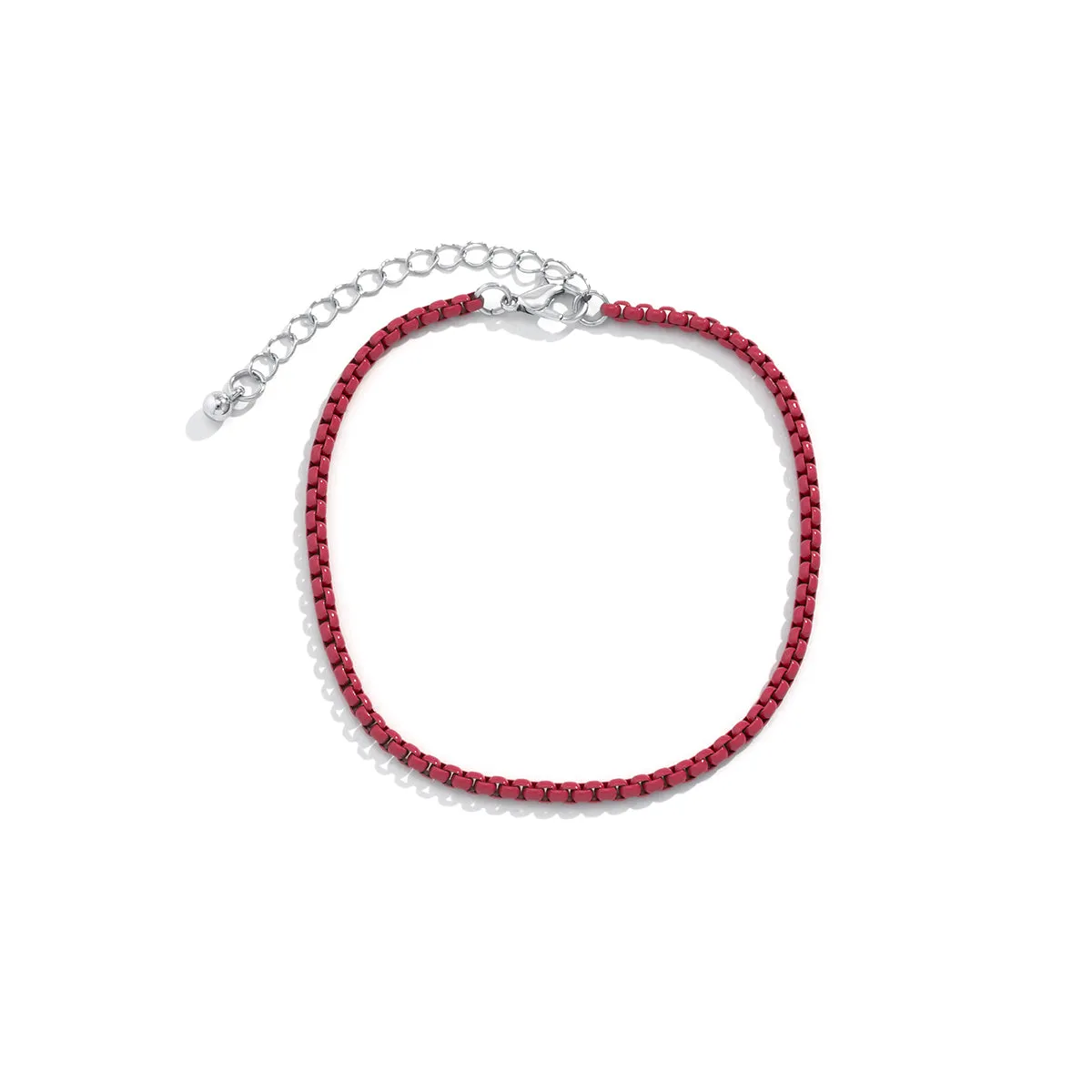 Red Enamel & Silver-Plated Box-Chain Anklet