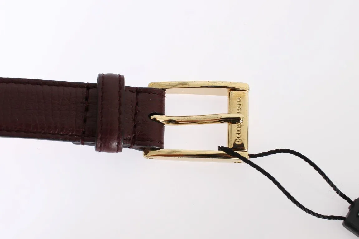 Red Leather Gold Buckle Logo Waist Belt