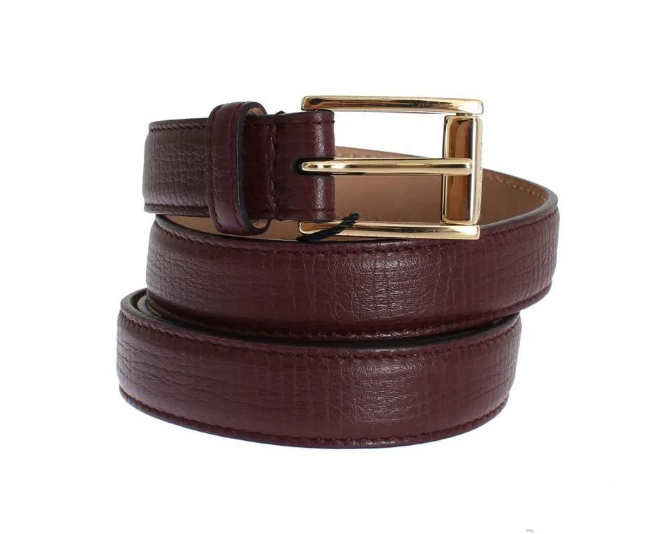 Red Leather Gold Buckle Logo Waist Belt