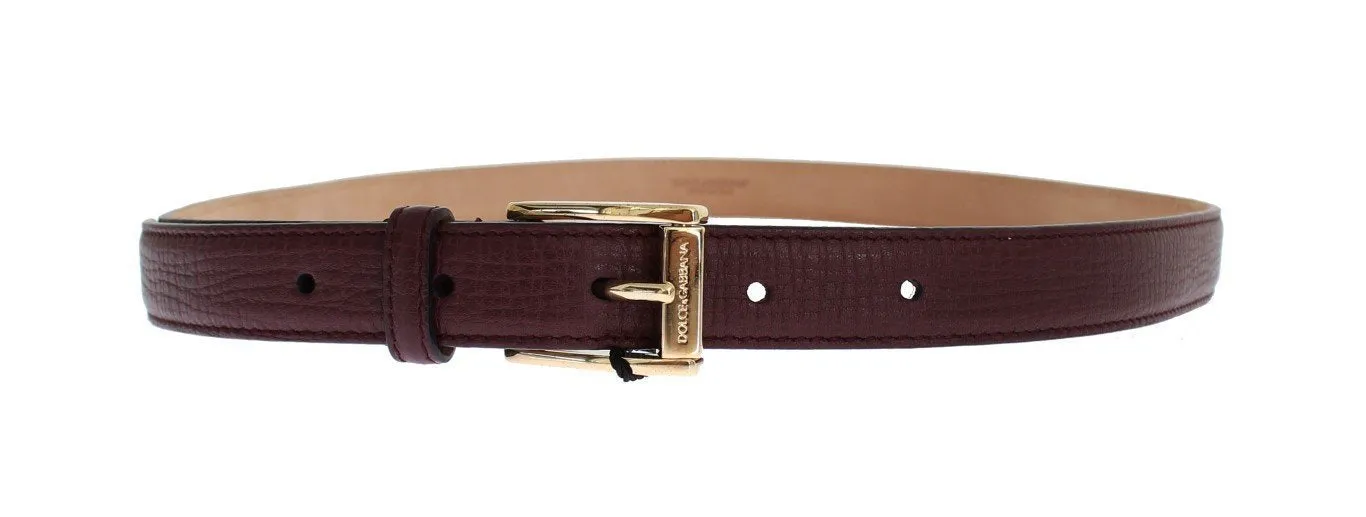 Red Leather Gold Buckle Logo Waist Belt