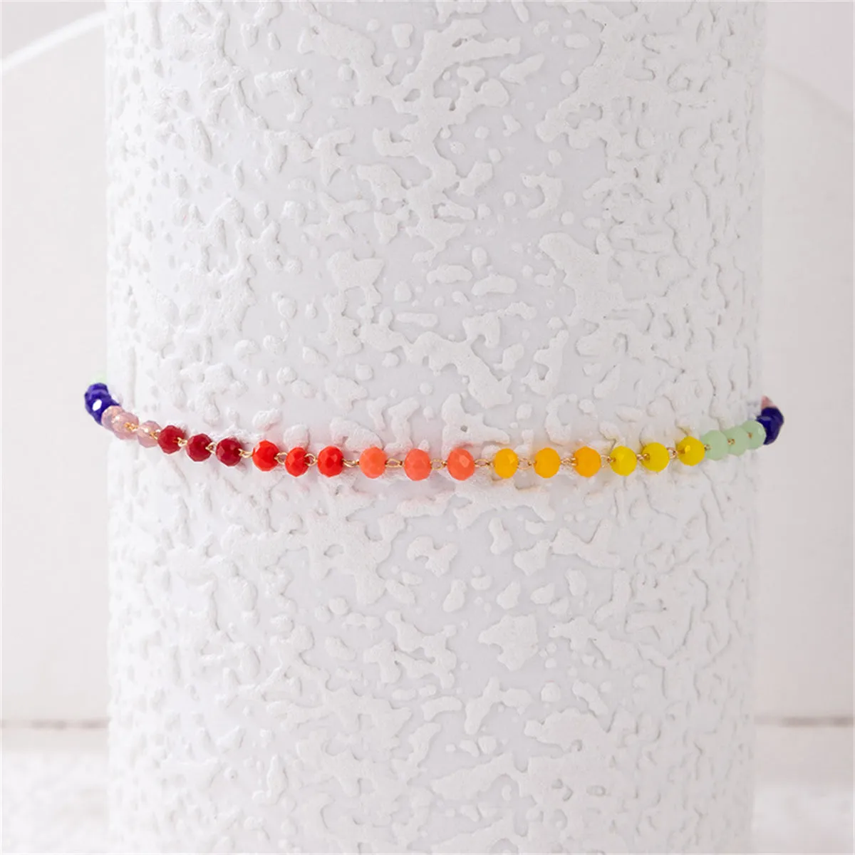 Red Rainbow Acrylic & 18K Gold-Plated Beaded Anklet
