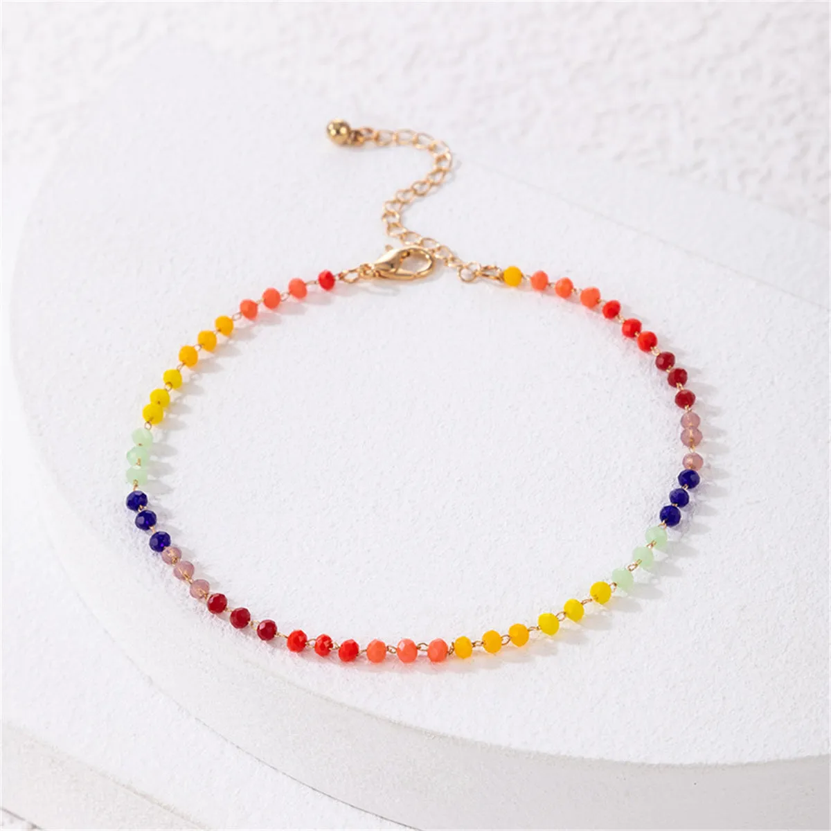 Red Rainbow Acrylic & 18K Gold-Plated Beaded Anklet