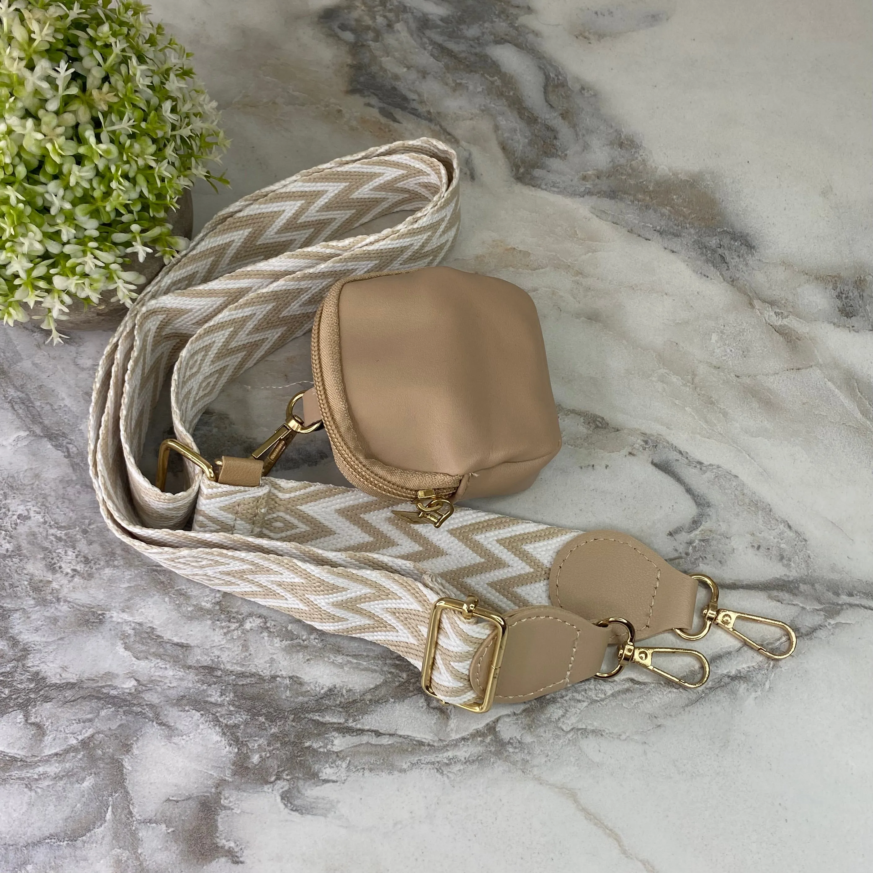 Replacement Strap   Pouch - Tan & White Woven Chevron