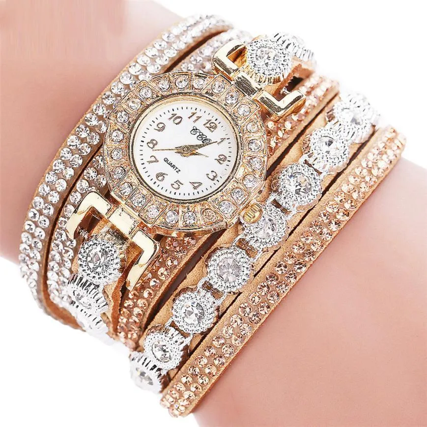 Rhinestone Leather Wrist Watch Bracelet