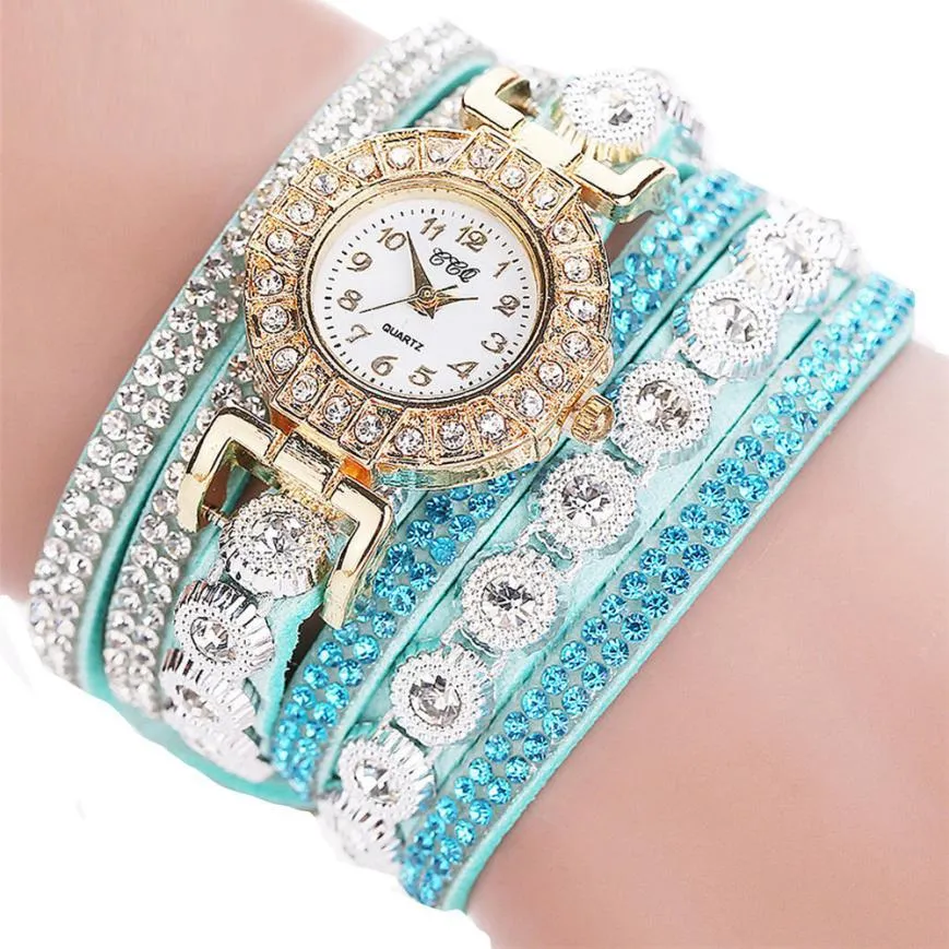 Rhinestone Leather Wrist Watch Bracelet