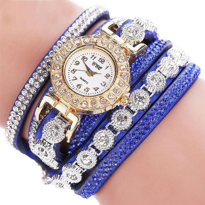 Rhinestone Leather Wrist Watch Bracelet