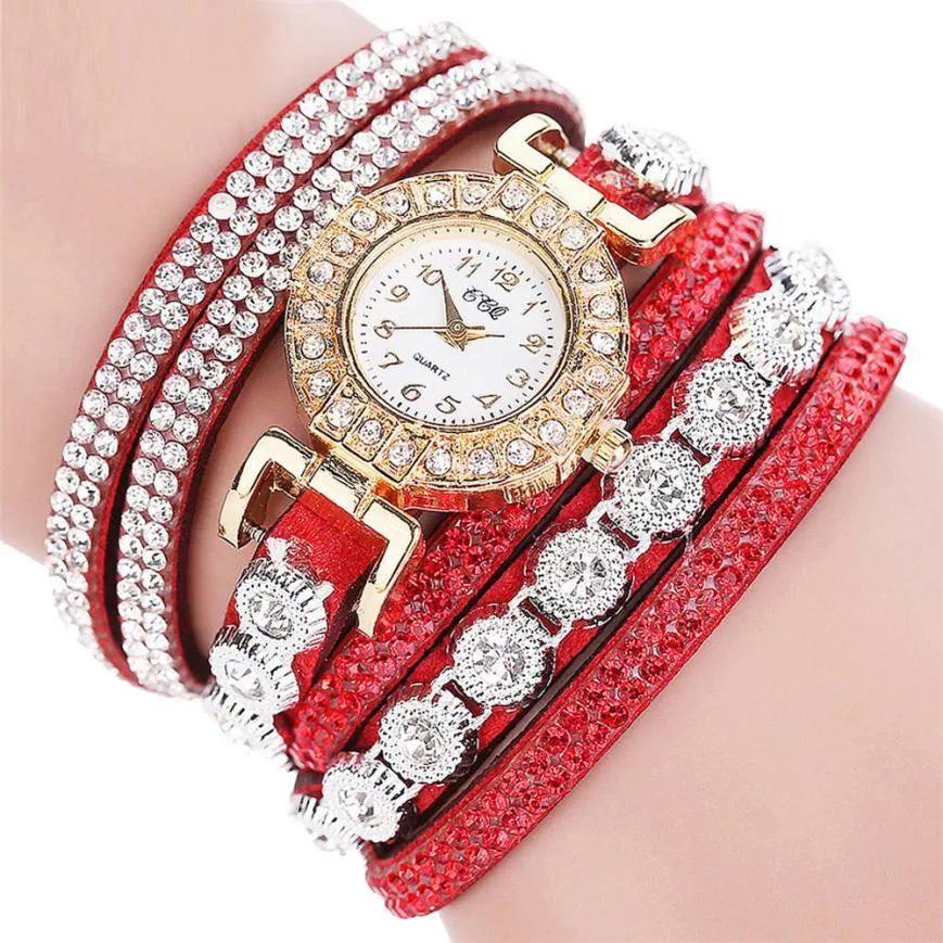 Rhinestone Leather Wrist Watch Bracelet