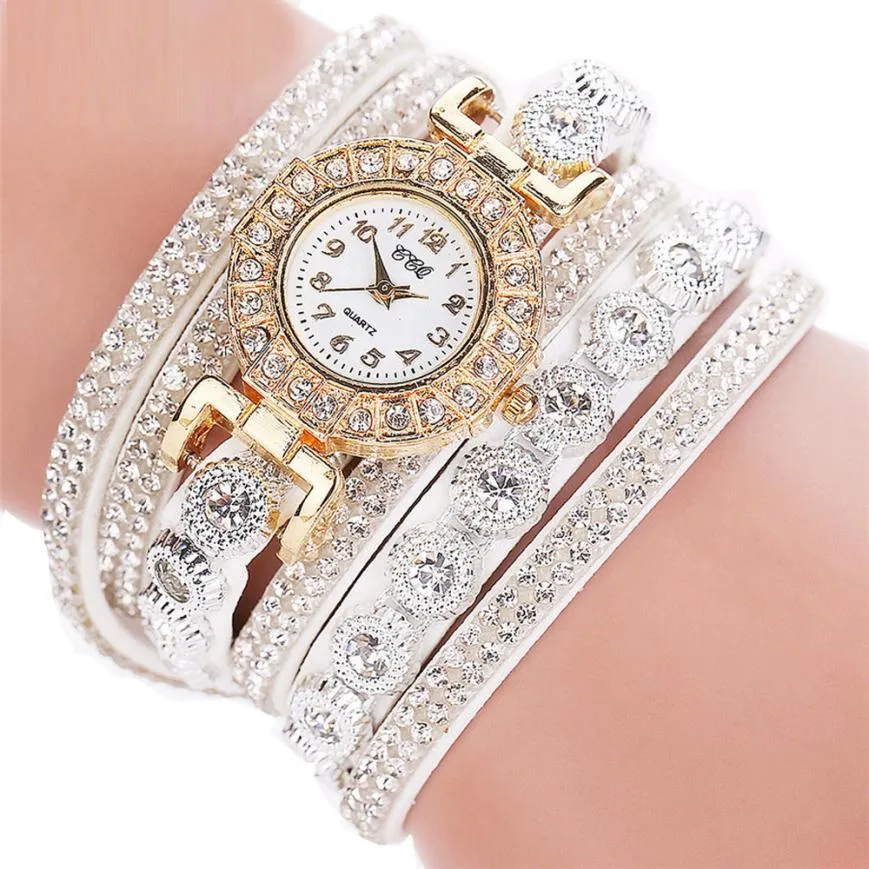 Rhinestone Leather Wrist Watch Bracelet