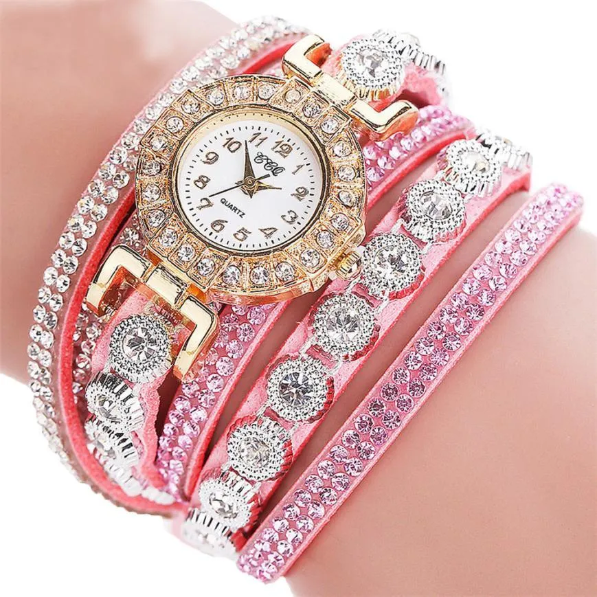 Rhinestone Leather Wrist Watch Bracelet