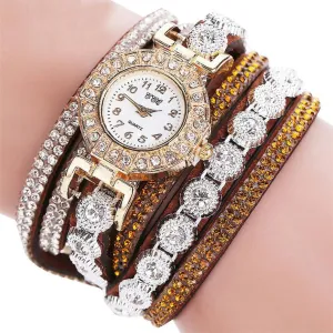 Rhinestone Leather Wrist Watch Bracelet