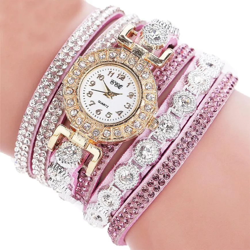 Rhinestone Leather Wrist Watch Bracelet