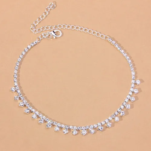 Rhinestone Water Drop Anklet Foot Jewelry for Women Silver/Gold