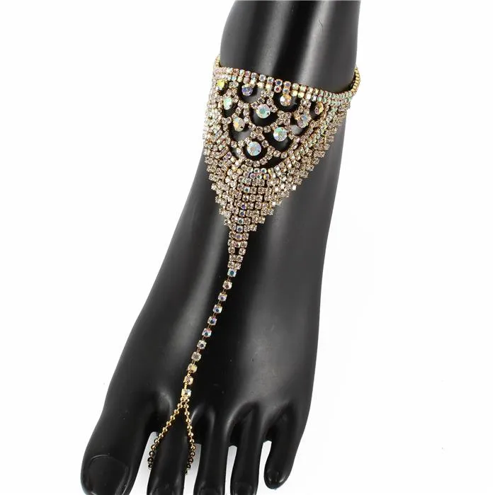 Rhinestones Anklet With Ring