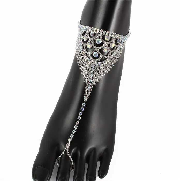 Rhinestones Anklet With Ring