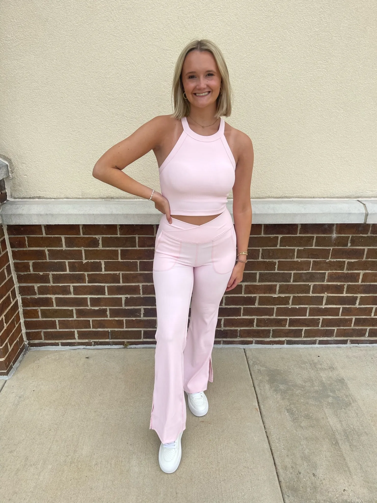 Rib Halter Tank// Pink