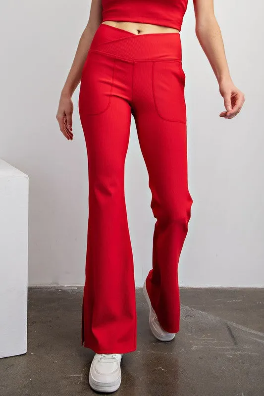 RIB V WAIST CROSSOVER FLARED LEGGINGS