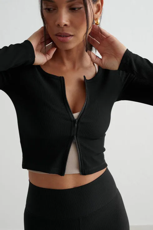 Ribbed Performance Zipped Cardigan