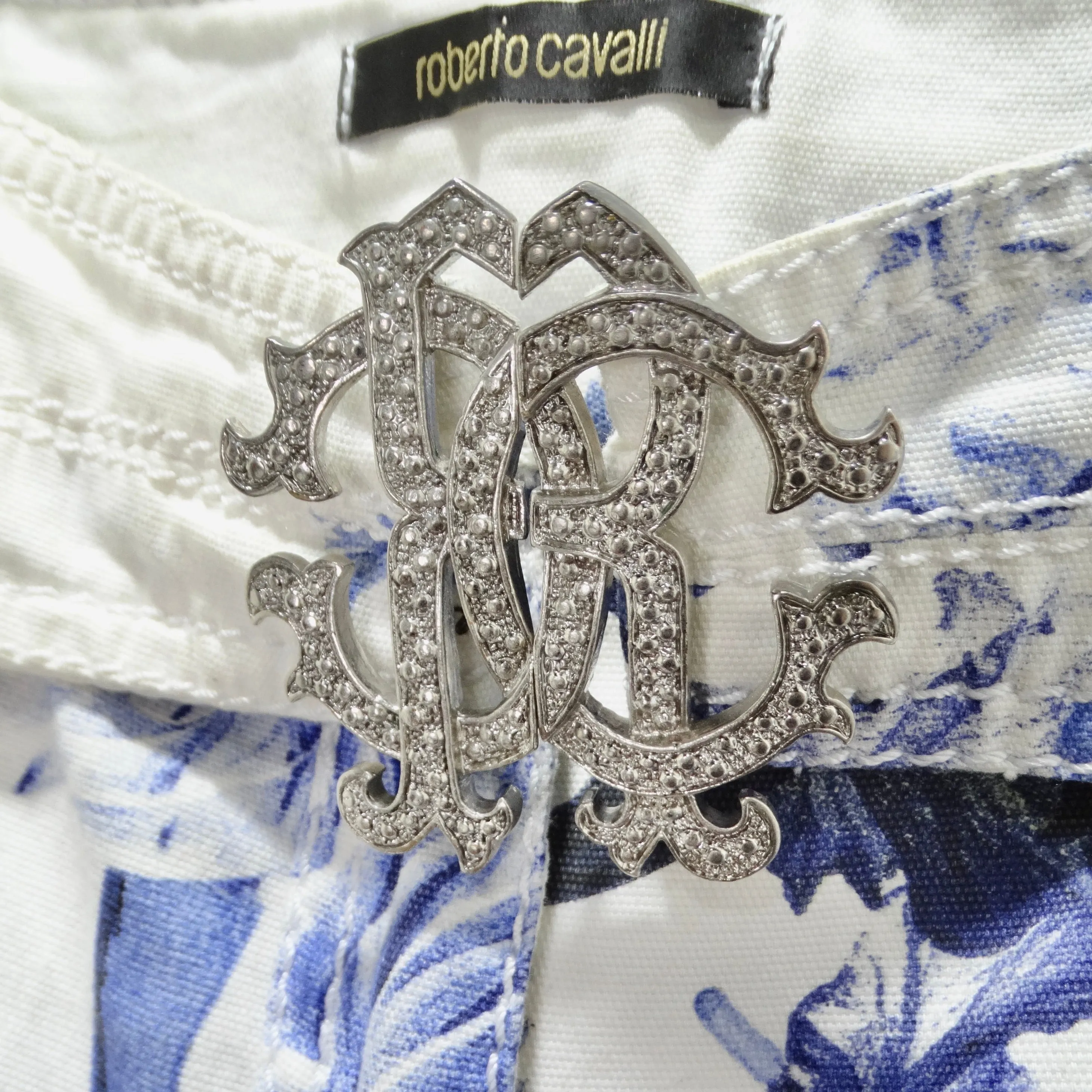 Roberto Cavalli 90s Floral Cropped Belted Jeans
