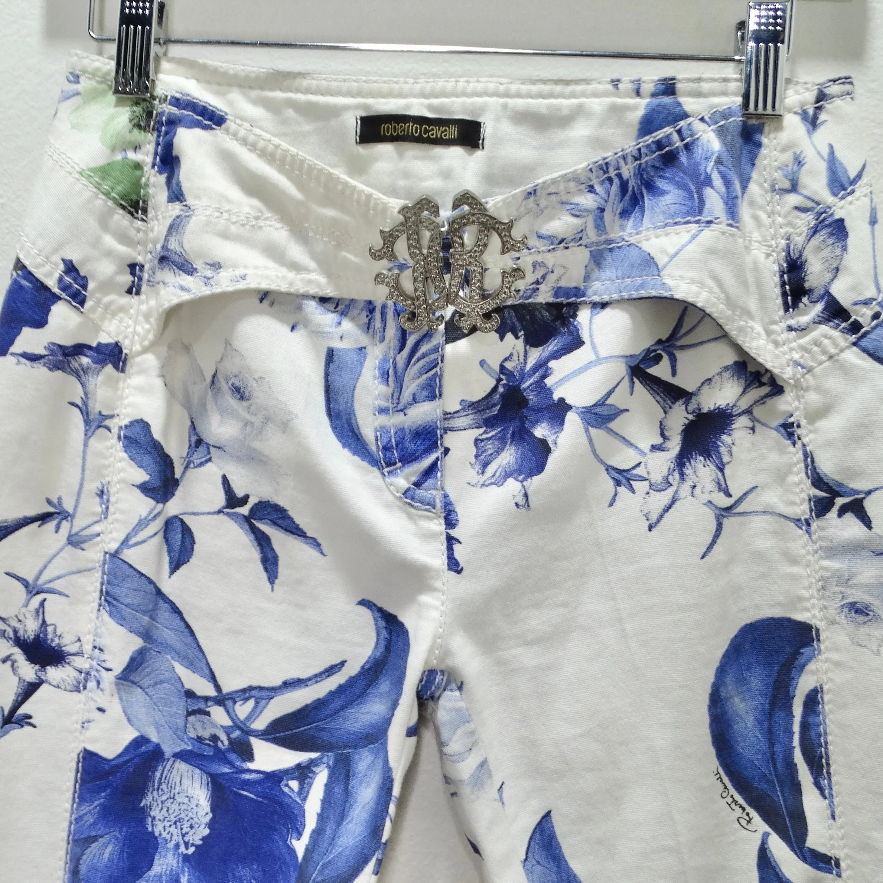 Roberto Cavalli 90s Floral Cropped Belted Jeans