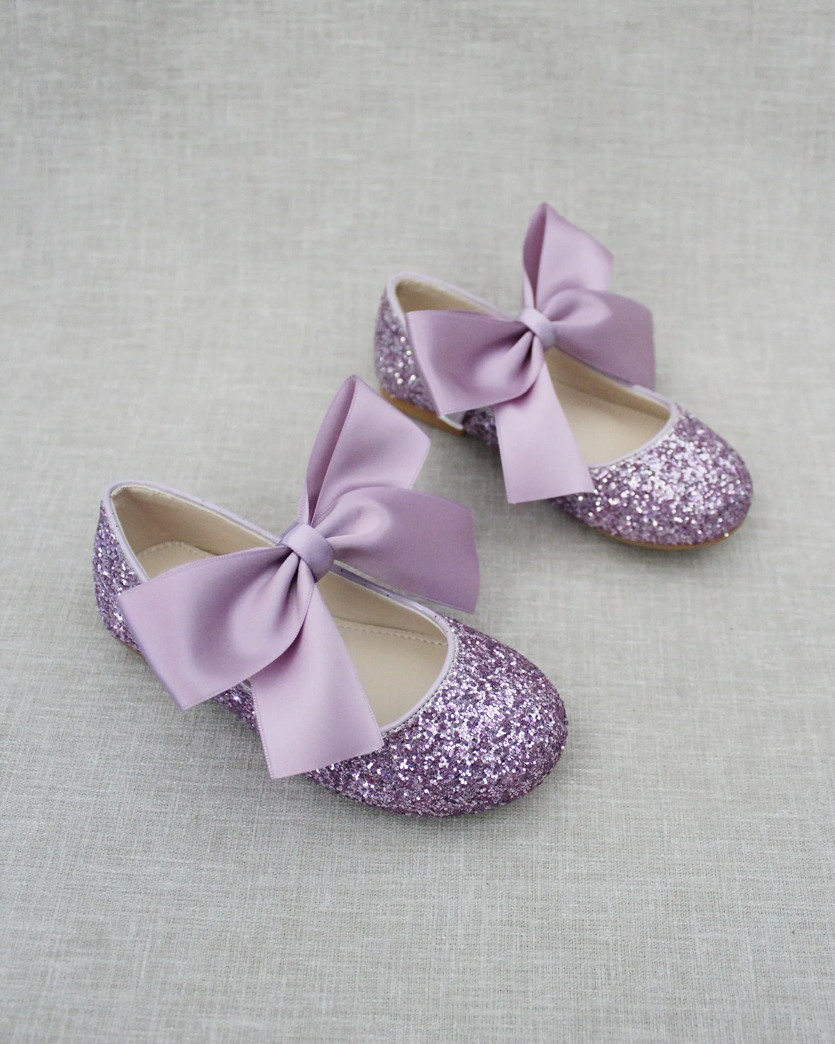 Rock Glitter Mary Jane Ballet Flats with Satin Bow