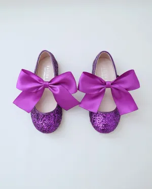 Rock Glitter Mary Jane Ballet Flats with Satin Bow