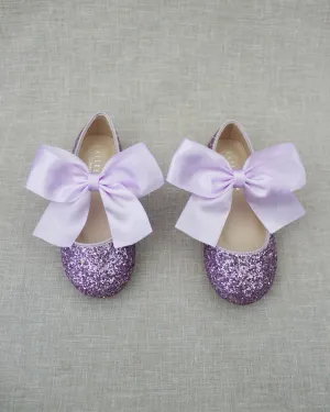 Rock Glitter Mary Jane Ballet Flats with Satin Bow