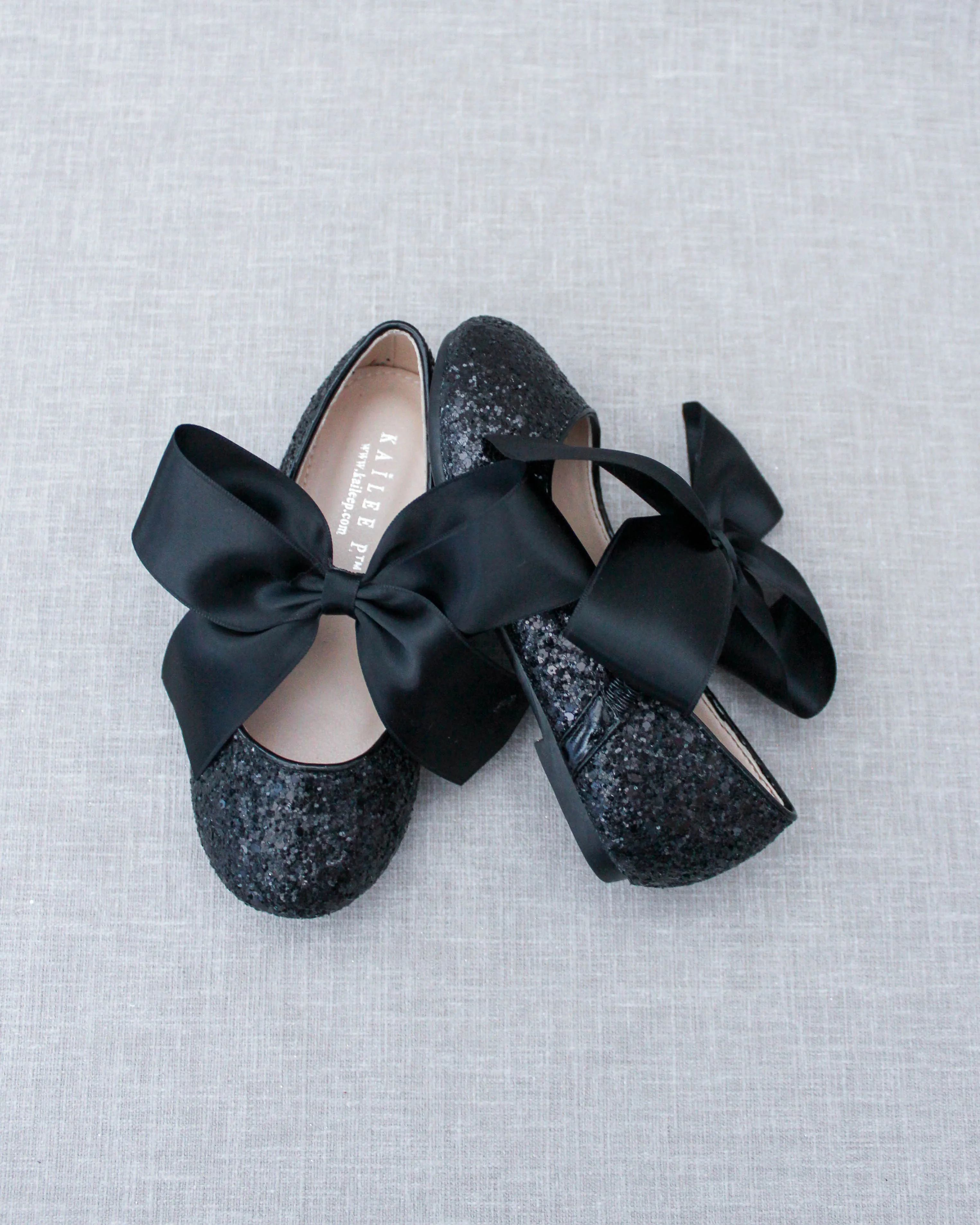 Rock Glitter Mary Jane Ballet Flats with Satin Bow