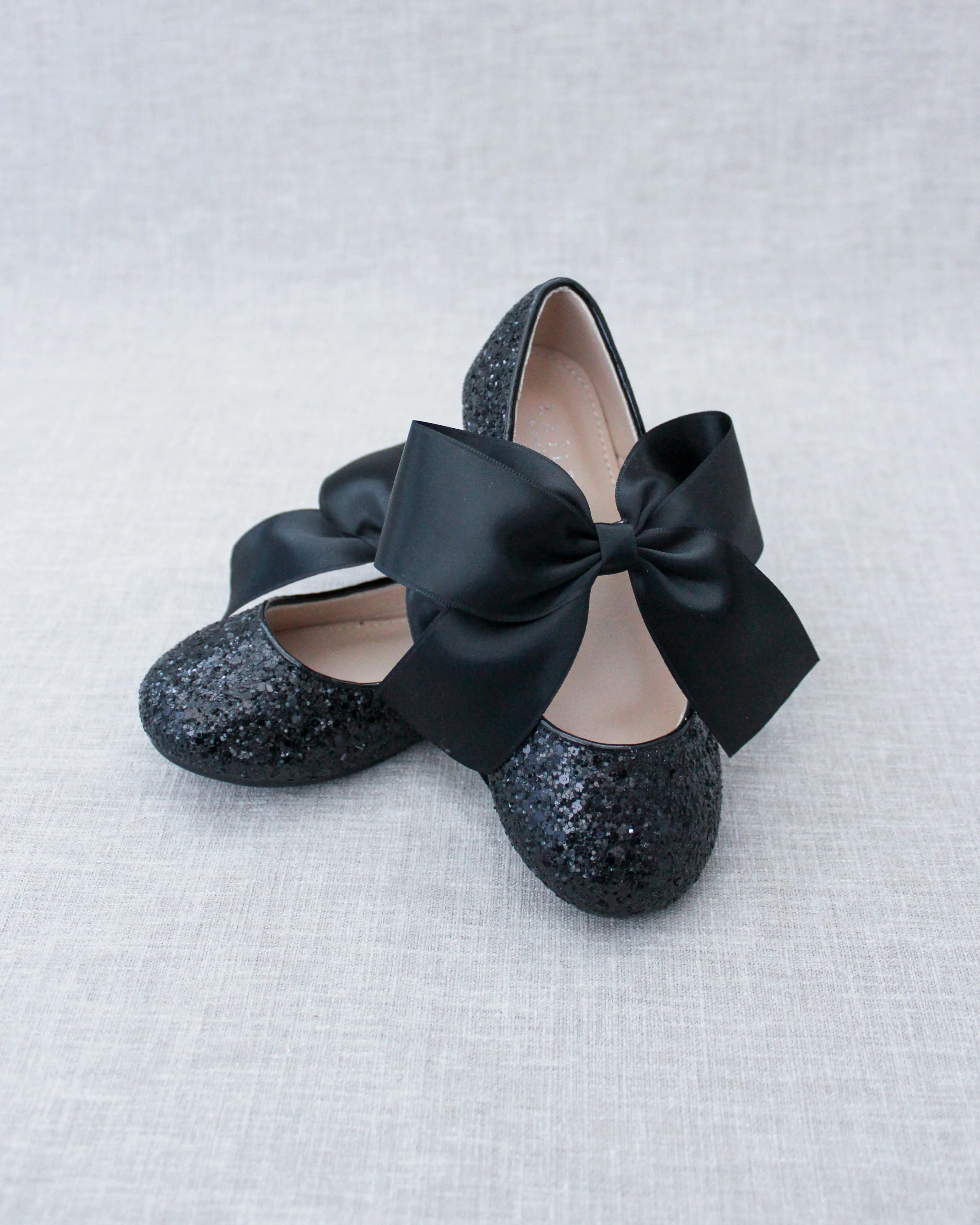 Rock Glitter Mary Jane Ballet Flats with Satin Bow