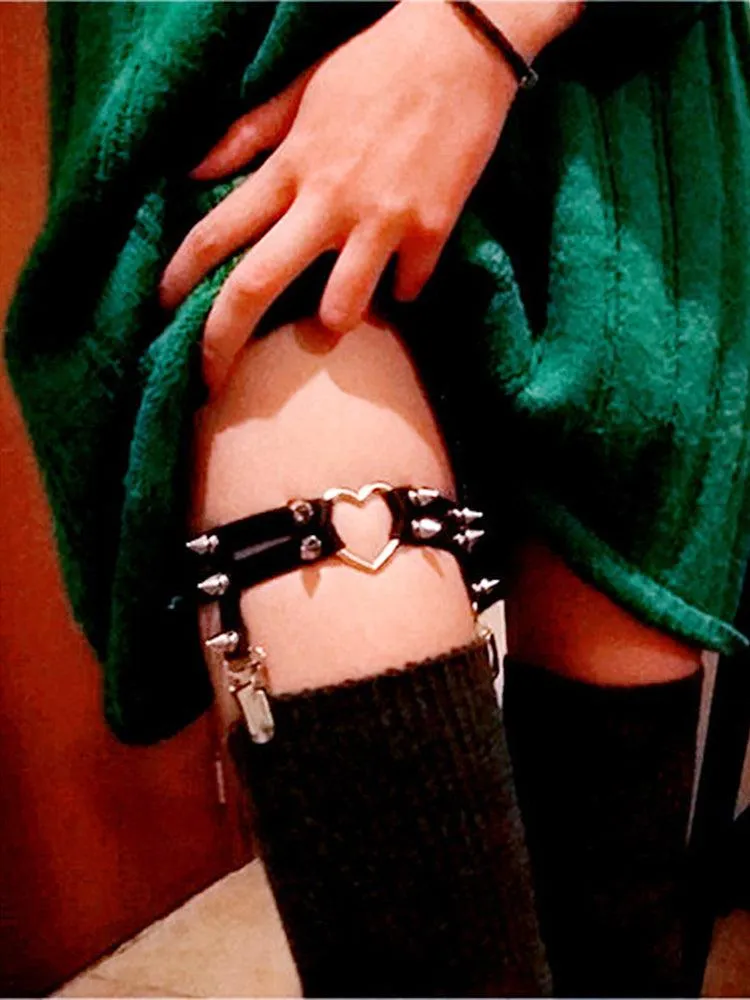 Rock Leather Garter Belt Elastic Leg