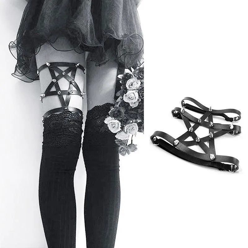 Rock Leather Garter Belt Elastic Leg