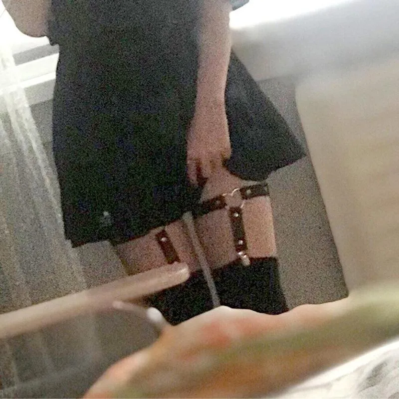 Rock Leather Garter Belt Elastic Leg