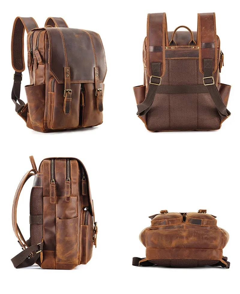 ROCKCOW Handmade Leather Travel Backpack, Designer Backpacks, School Backpack