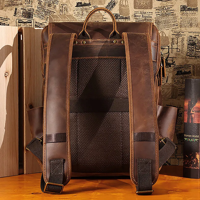 ROCKCOW Handmade Leather Travel Backpack, Designer Backpacks, School Backpack