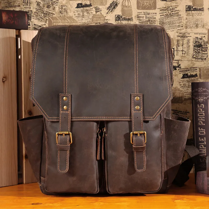ROCKCOW Handmade Leather Travel Backpack, Designer Backpacks, School Backpack