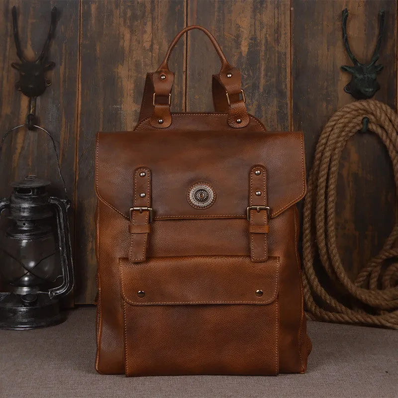 ROCKCOW Vintage Leather Backpack, Womens Leather Backpack Purse, School Backpack
