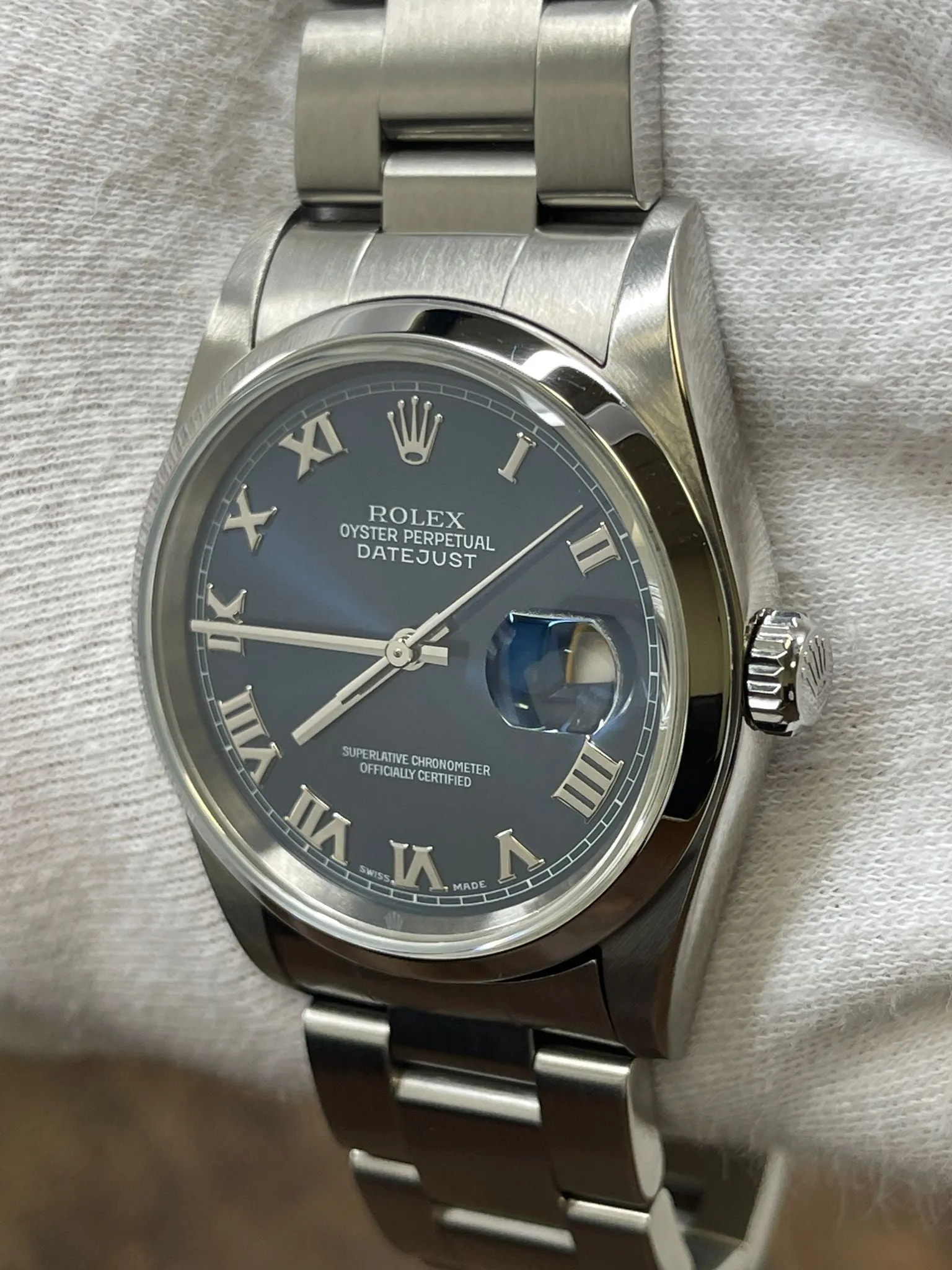 Rolex Datejust 36mm 16200 Blue Roman Dial Automatic Watch
