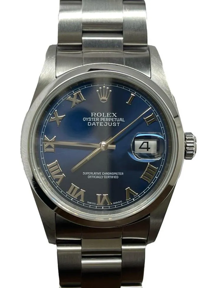 Rolex Datejust 36mm 16200 Blue Roman Dial Automatic Watch