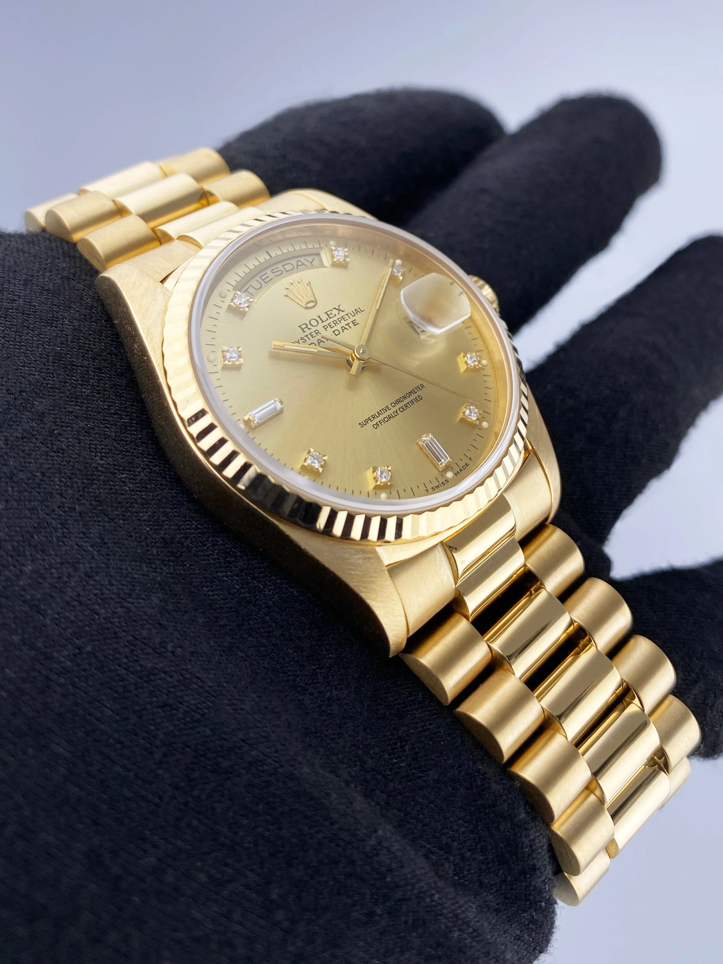 Rolex Day Date 18238 Diamond Dial Mens Watch Box Papers