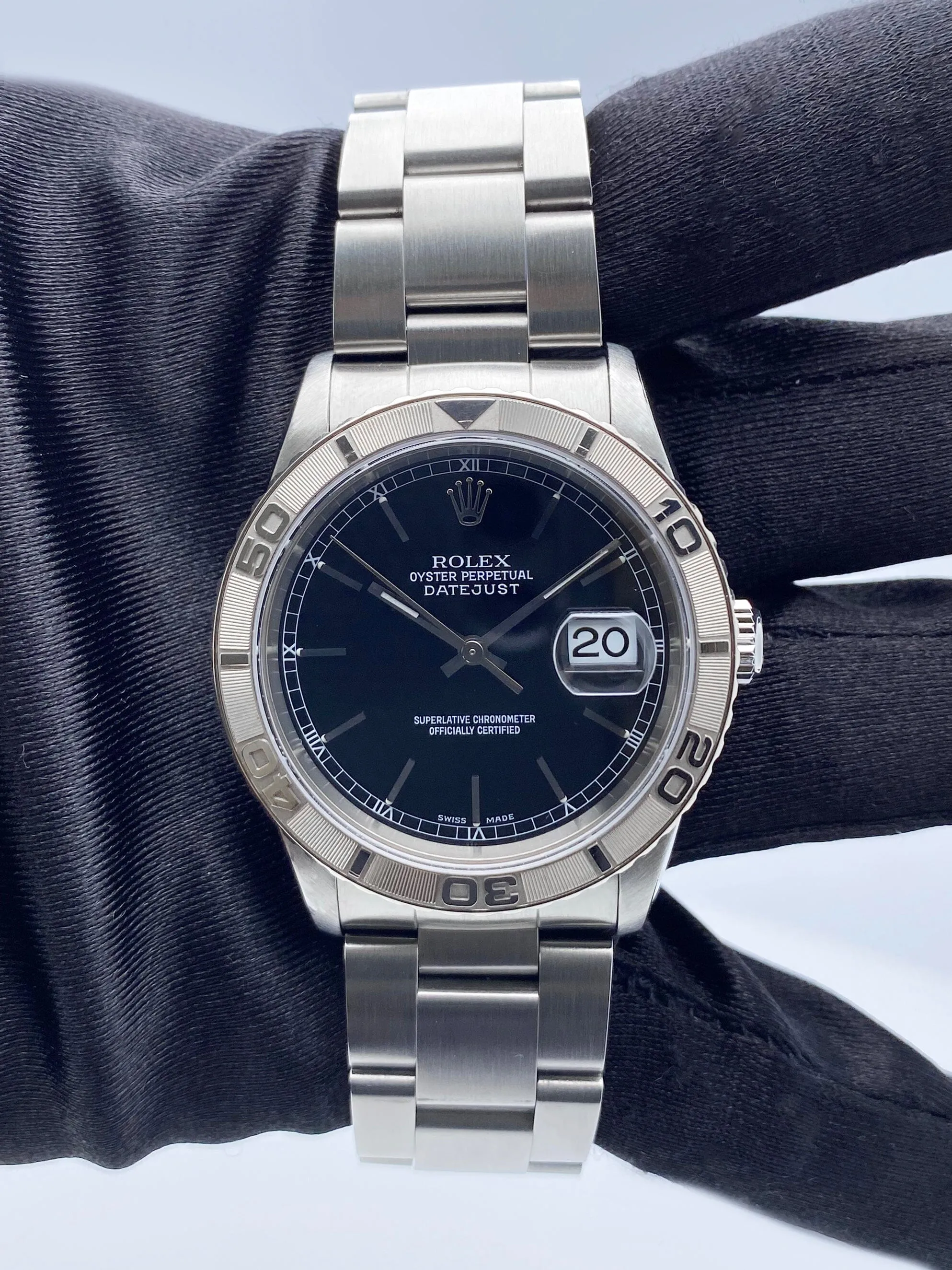 Rolex Oyster Datejust Turn-O-Graph 16264 Black Dial Mens Watch Box Papers