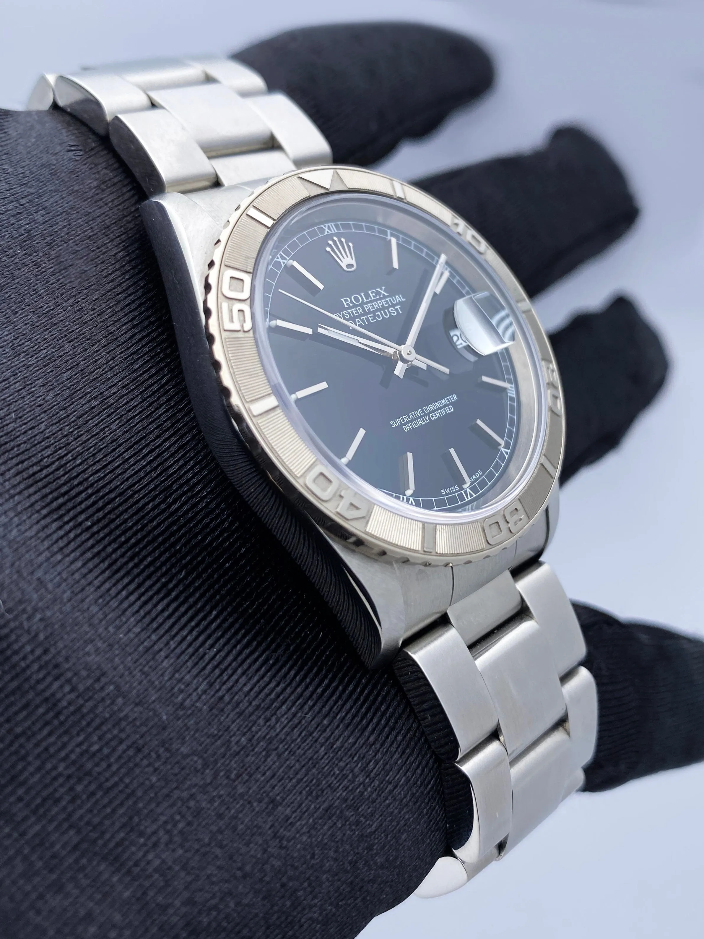 Rolex Oyster Datejust Turn-O-Graph 16264 Black Dial Mens Watch Box Papers