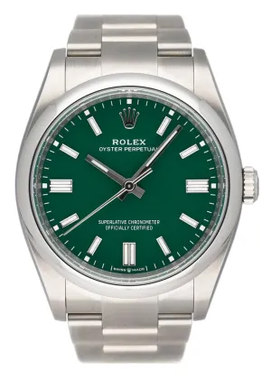 Rolex Oyster Perpetual 126000 Green Dial Mens Watch Box Papers